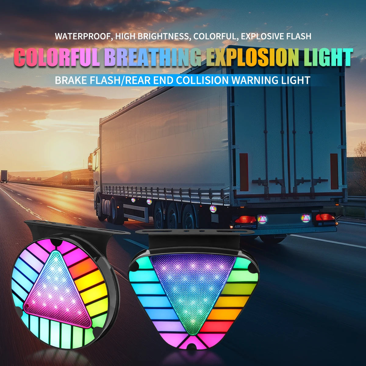 1/2pcs Truck Strobe Warning Light RGB Round/Triangle LED Tail Brake Lamp Rear Safety Flashing Signal Lamps Brake Flashing Light