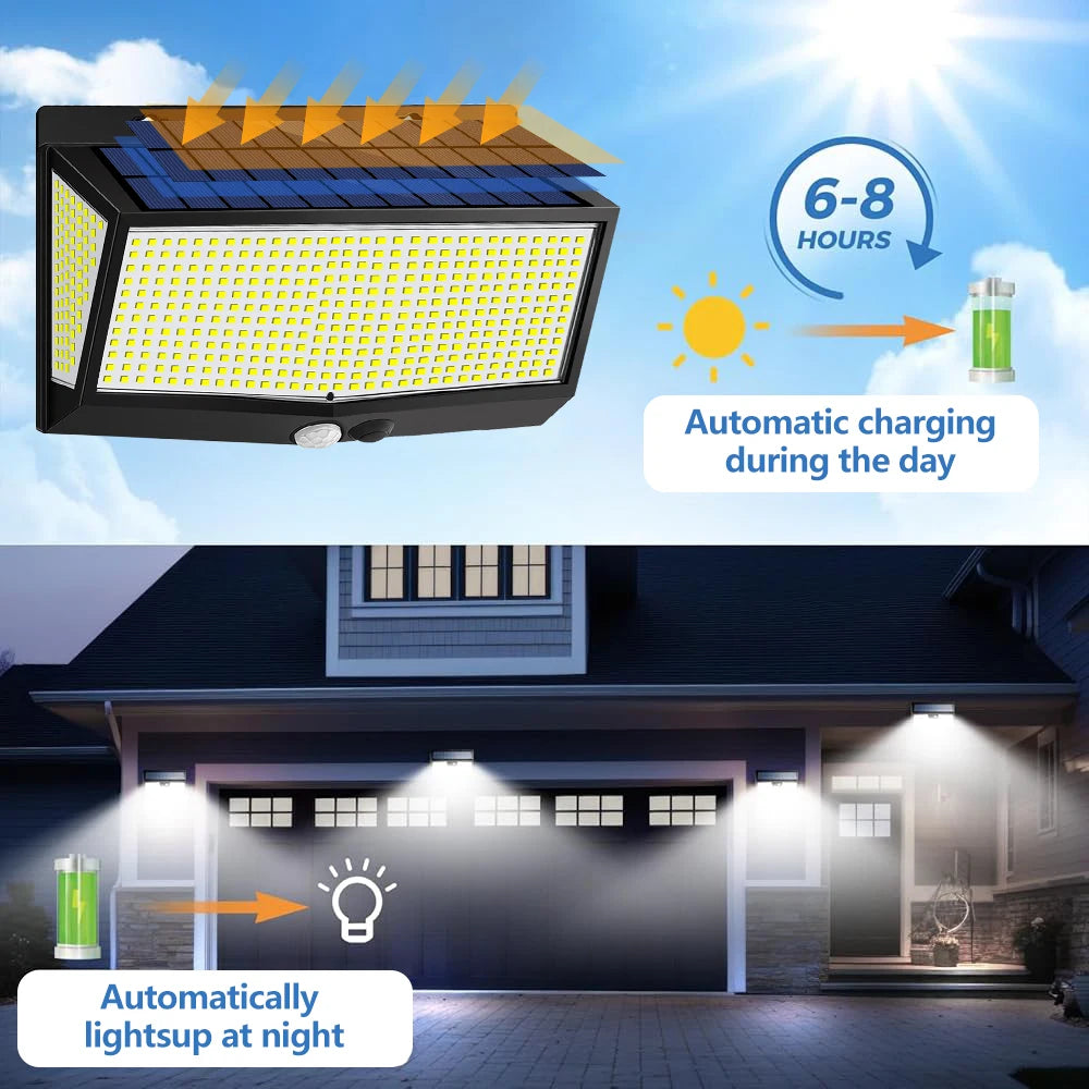468LED Solar Motion Sensor Lights 3 Modes IP65 Waterproof COB Outdoor Wall Lights Patio Yard Garage Garden Solar Light Outdoor